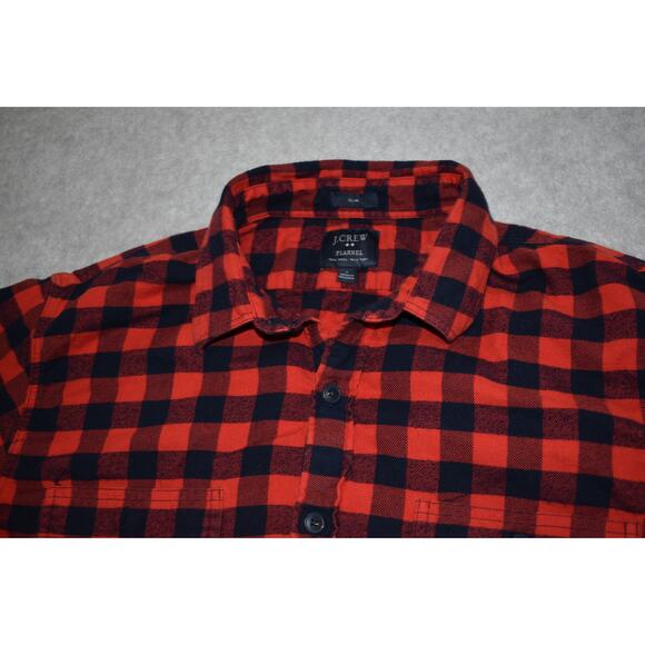J Crew Flannel Dress Shirt Button Up Mens Size Large Red Blue Plaids Check - Picture 5 of 6